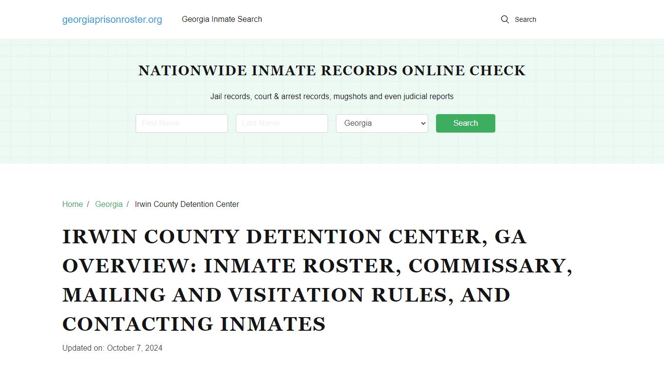 Irwin County Detention Center, GA: Inmate Search, Visitation & Contact Info