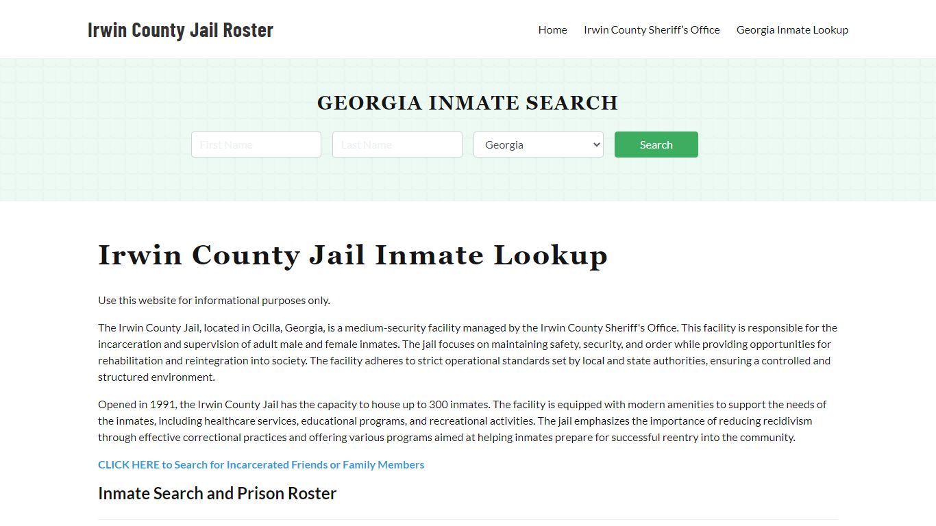 Irwin County Jail Roster Lookup, GA, Inmate Search