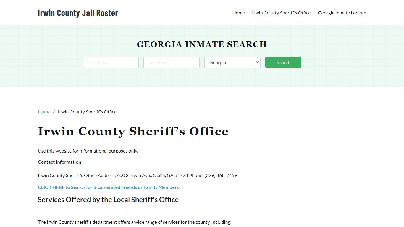 Irwin County Sheriff Office, GA, Arrest Warrants Search