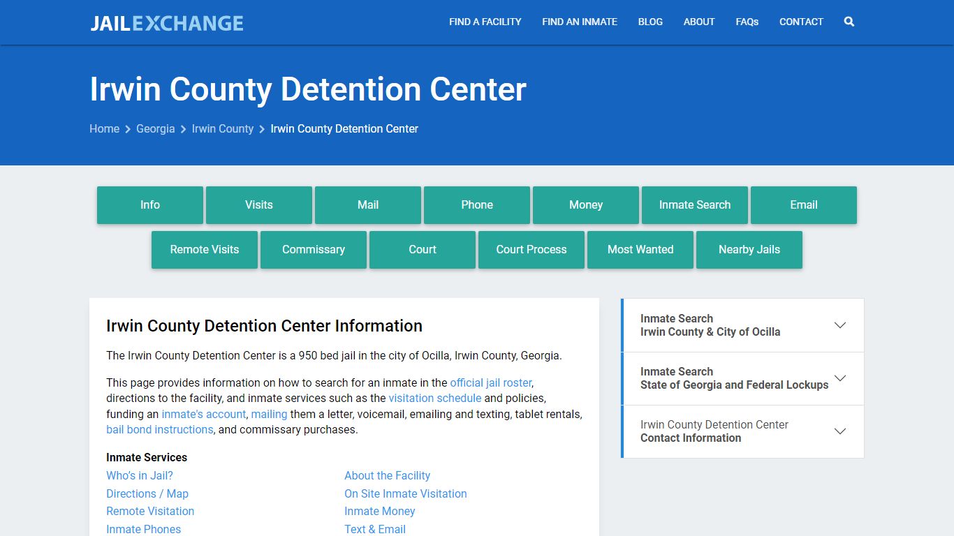 Irwin County Detention Center, GA Inmate Search, Information